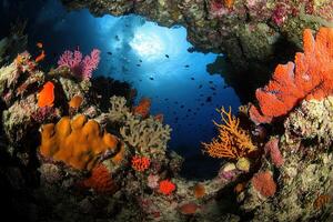 Vibrant coral reef with diverse marine life. photo
