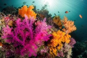 Vibrant coral reef teeming with marine life. photo