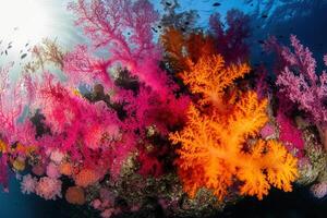 Vibrant coral reef teeming with marine life. photo