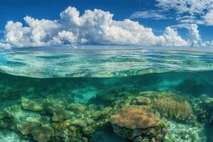Vibrant underwater coral reef scene with clear waters. photo