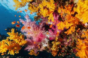 Vibrant coral reef teeming with colorful marine life. photo