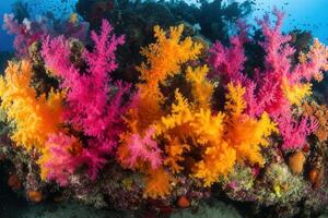 Vibrant coral reef with colorful marine life. photo