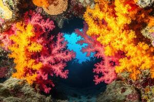 Vibrant coral reef with colorful marine life. photo