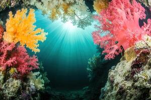 Vibrant coral reef with colorful marine life. photo