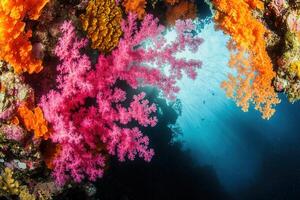 Vibrant coral reef with colorful marine life. photo