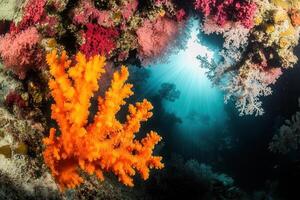 Vibrant coral reef with colorful marine life. photo