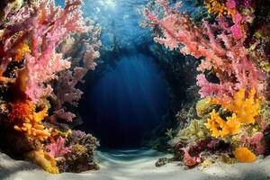Vibrant coral reef with colorful marine life. photo