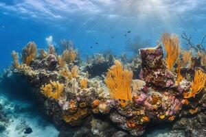 Vibrant coral reef teeming with marine life. photo