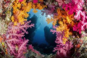 Vibrant coral reef viewed from an underwater perspective. photo