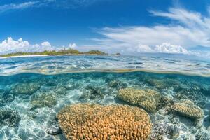 Vibrant underwater scene with coral and clear water. photo