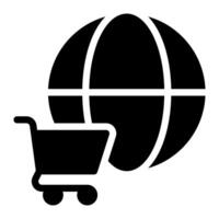 online shopping with shopping cart and network glyph icon vector