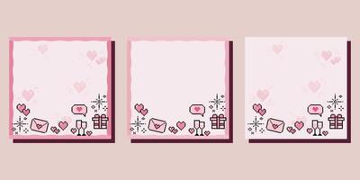 Valentine memo notes concept print template. Pastel flat illustration in 8bit pixel style. For letter, scrapbooking, invitation, greeting card. A4 format vector