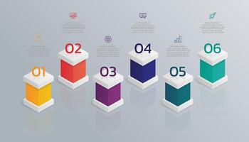 6 Steps Bar Chart Infographic Template with Icons vector