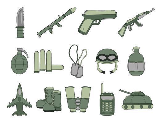 set or military accessories cartoon army equipment