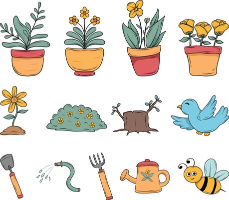 set of gardening cartoon