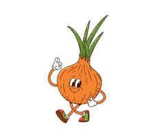 Cartoon groovy onion farm vegetable character vector