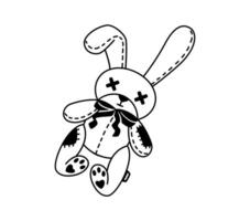 Y2k tattoo of monochrome broken bunny plush toy vector
