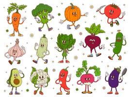 Funny groovy vegetable characters, cartoon veggies vector