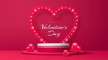Valentines day podium stage with light frame vector