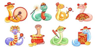 2025 lunar year cartoon snake funny characters vector