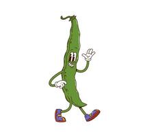 Cartoon groovy bean pod vegetable character vector