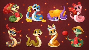 Cartoon snake characters, Chinese new lunar year vector