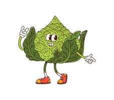 Cartoon groovy Romanesco cabbage veggie character vector