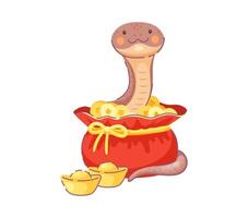 2025 Chinese Lunar Year snake cartoon in red bag vector