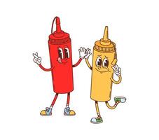 Cartoon groovy ketchup and mustard character vector