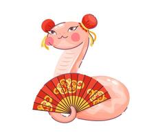 2025 lunar year snake character holding red fan vector