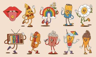Cartoon groovy characters, retro, nostalgic set vector