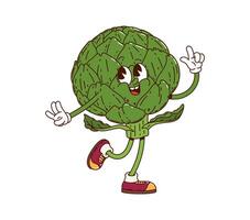 Cartoon groovy artichoke vegetable retro character vector