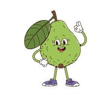 Cartoon groovy pear fruit character walking vector