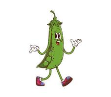 Cartoon groovy green pea vegetable character vector