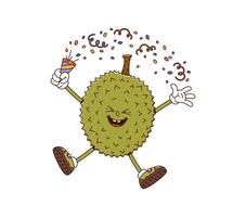 Cartoon groovy durian fruit character with flapper vector