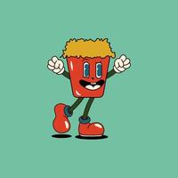 A cheerful red Ice Mug character with arms and legs, wearing red shoes and filled with hay. Perfect for fun, playful designs related to coffee, tea, or beverages. vector