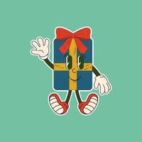 A cheerful gift box mascot with a big smile, waving hello with a friendly gesture. vector