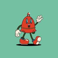 A surprised red bell character with arms and legs, wearing red shoes and giving an okay sign. Perfect for fun, playful designs related to sound, alerts, and notifications. vector