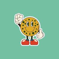 A cheerful cookie character with arms and legs, wearing red shoes and giving a thumbs up. Perfect for fun, playful designs related to food, snacks, and bakery. vector