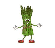 Cartoon groovy asparagus vegetable retro character vector