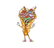 Cartoon Hong Kong bubble waffle, groovy character vector