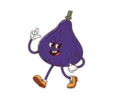 Cartoon groovy figs fruit character pointing up vector