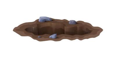 Cartoon deep dirty pit, burrow with hole in ground vector