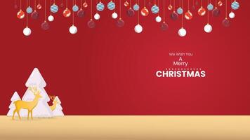 Festive Christmas Greeting with Reindeer and Snowy Trees vector