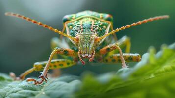 A close-up of a brightly colored ladybug. photo