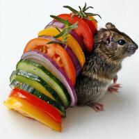 un imagen de un ratón sentado en Entre vegetales con un variedad de colores y sabores foto