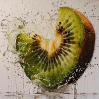 A grapefruit with a splash of liquid around it, depicted in an artistic manner. photo