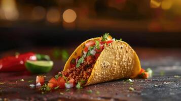 a taco with meat and vegetables on a table photo