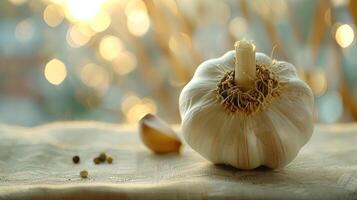 a garlic on the table with a bunch of garlic photo