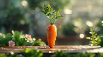 a carrot that is sitting on a table in the garden photo